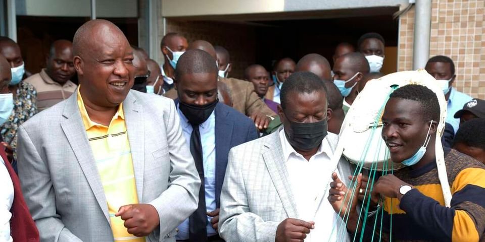 File image of Nyamira Governor Amos Nyaribo (left), Senator Johnson Sakaja (s2nd left), and ANC Leader Musalia Mudavadi (2nd right) during a rally in Nyamira on Sunday, January 16, 2022. |Photo| Courtesy|