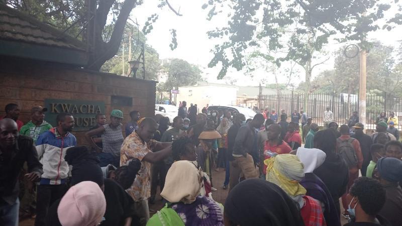 Supporters of presidential aspirant Jimi Wanjigi arrived at his Kwacha House offices on Tuesday morning and camped at the gate.
