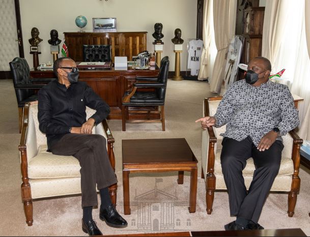 President Uhuru Kenyatta today at State House and Rwanda’s President Paul Kagame. 