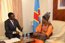 DP William Ruto's campaign secretariat Head of International Relations Ababu Namwamba meets with DRC Head of Missions Madam Malenga Omoy Charlotte on Friday, February 17, 2022. |Courtesy| Twitter|