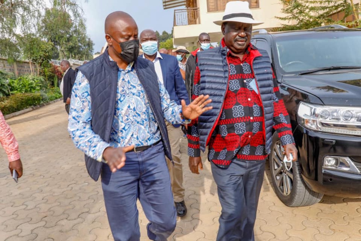 File image of ODM leader Raila Odinga and Kieni MP Kanini Kega (l). |Photo| Courtesy|