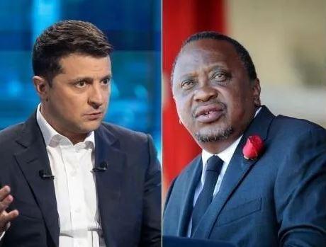Photo collage between Ukrainian President Volodymyr Zelenskyy and President Uhuru Kenyatta. 