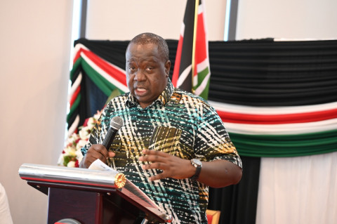 Interior CS Fred Matiang'i during a discussion on ending the Triple Threat in Mombasa 