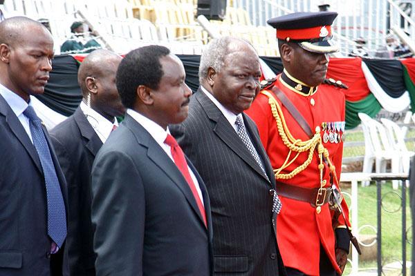File image of late President Mwai Kibaki and Wiper leader Kalonzo Musyoka. 