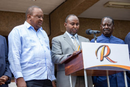 File image of President Uhuru Kenyatta, MP Junet Mohamed and Raila Odinga.
