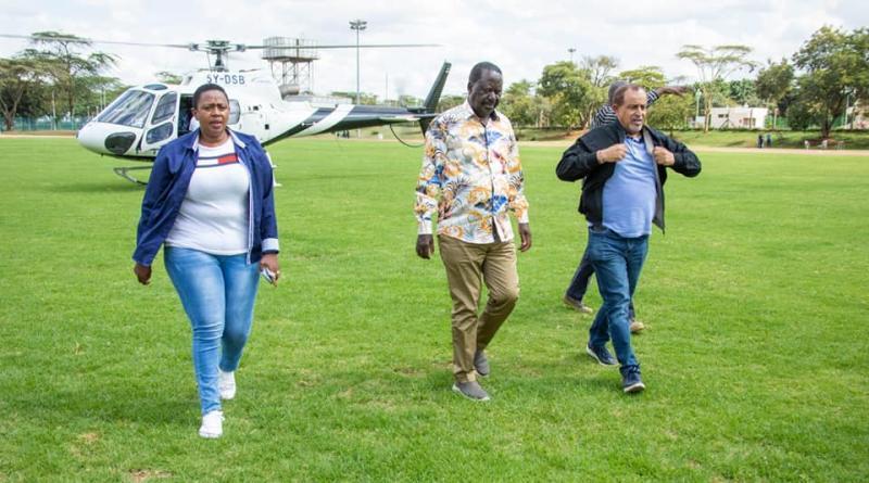 Azimio presidential candidate Raila Odinga, Murang'a women rep Sabina Chege and Suleiman Shahbal. 
