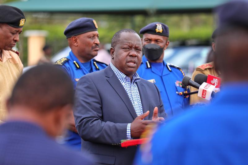 Former Interior CS Fred Matiang'i at a past press briefing.