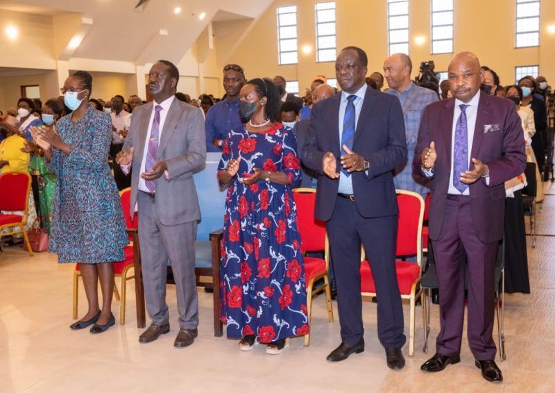 Azimio la Umoja presidential candidate Raila Odinga and his Running mate Martha Karua attend a prayer service at All Saints Cathedral. 
