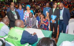 Raila Odinga and Martha Karua at Bomas of Kenya. 