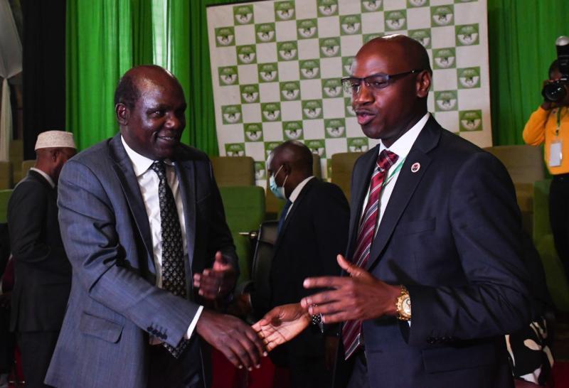File image of IEBC chairman Wafula Chebukati and Walter Mong'are. 
