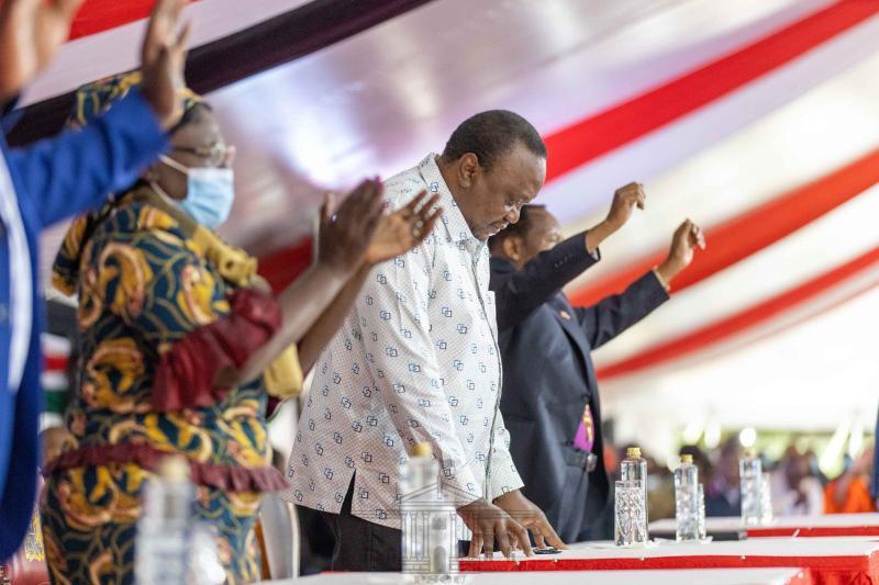 President Uhuru Kenyatta during a prayer session with religious leaders at State House. 