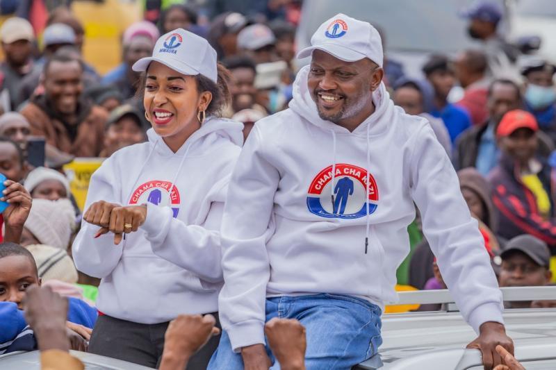 Moses Kuria and his running mate Faith Mwaura. 