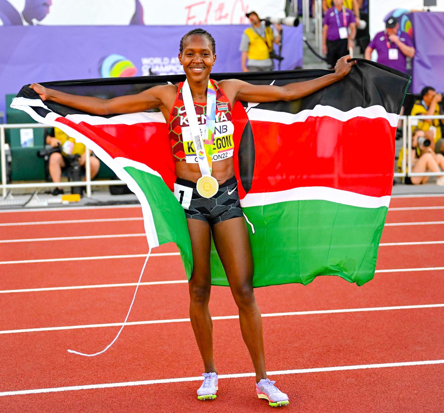 Faith Kipyegon wins first gold medal for Kenya in the World Championships in Oregon, USA.