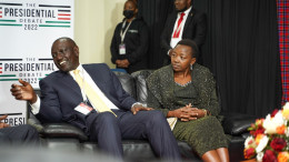 Deputy President William Ruto and his wife Rachel Ruto at CUEA. 