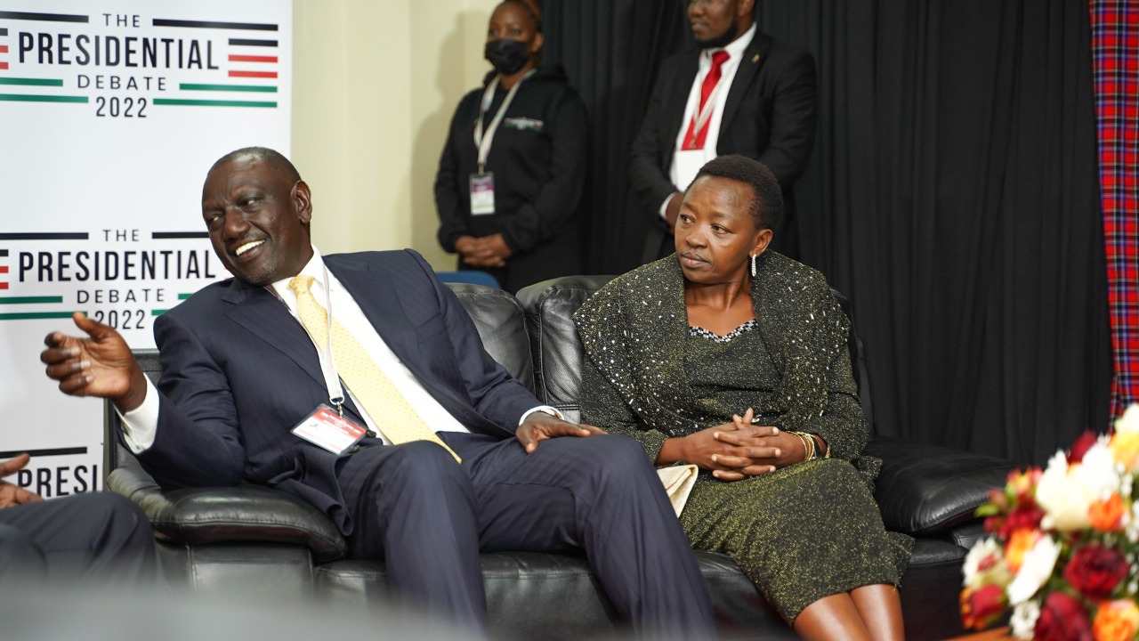 Deputy President William Ruto and his wife Rachel Ruto at CUEA. 