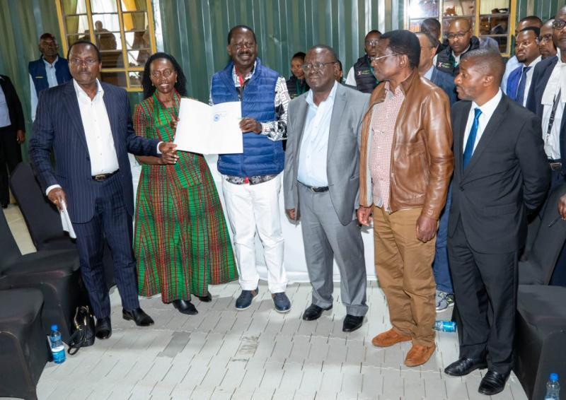 File image of Azimio leaders at Milimani Court.