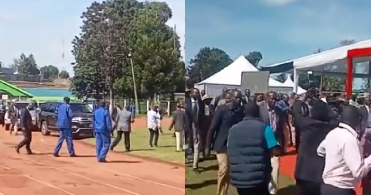 President William Ruto arrived at the Kericho Green Stadium for a thanksgiving service.