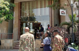 Police officers at Equity bank Nairobi West Branch.