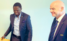Sports CS Ababu Namwamba and FIFA President Giovanni Infantino.