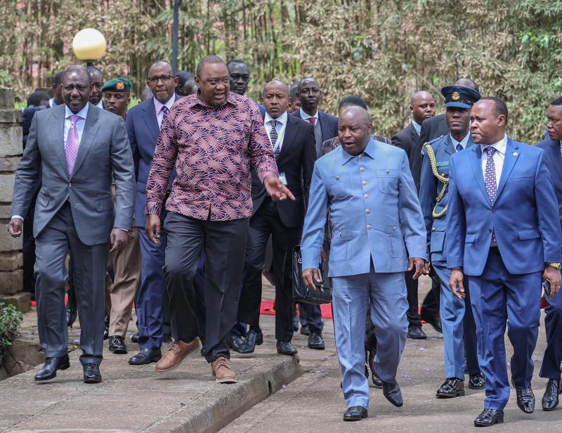 EAC Chair President Evariste Ndayishimiye, President William Ruto, and former President Uhuru Kenyatta at Safari Park Hotel.