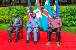 President of Burundi and Chairperson of the EAC Heads of State Summit Evariste Ndayishimiye, President William Ruto & the Facilitator of the Nairobi Process former President Uhuru Kenyatta.