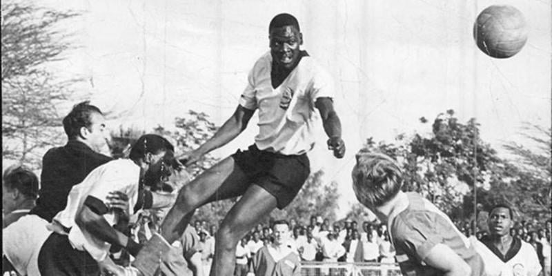 File Image of Nicodemus Arudhi as he out-jumps the defense of Opponents during a match.