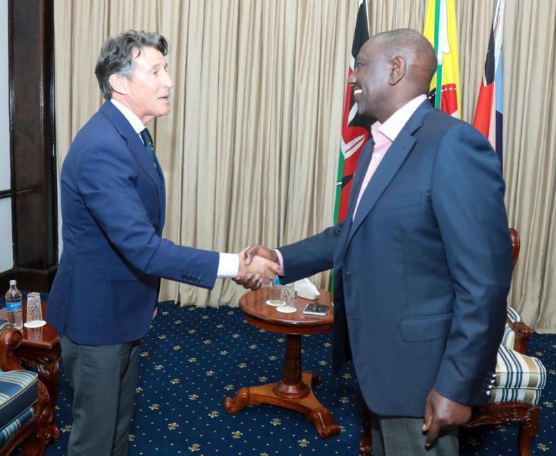 President William Ruto with President of World Athletics Sebastian Coe at State House, Nairobi.