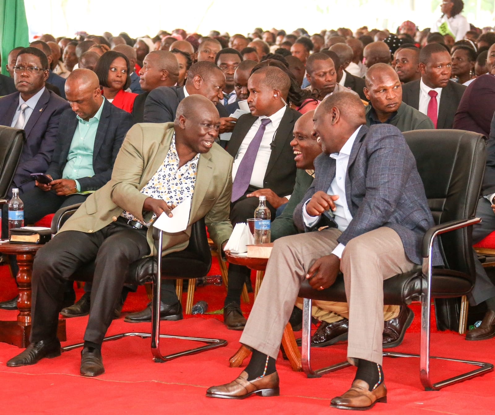 File Image of President William Ruto, his Deputy Rigathi Gachagua, and Dennis Itumbi having a chat.