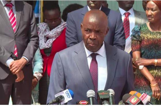 Education CS Ezekiel Machogu during the launch of form one placement. IMAGE: COURTESY