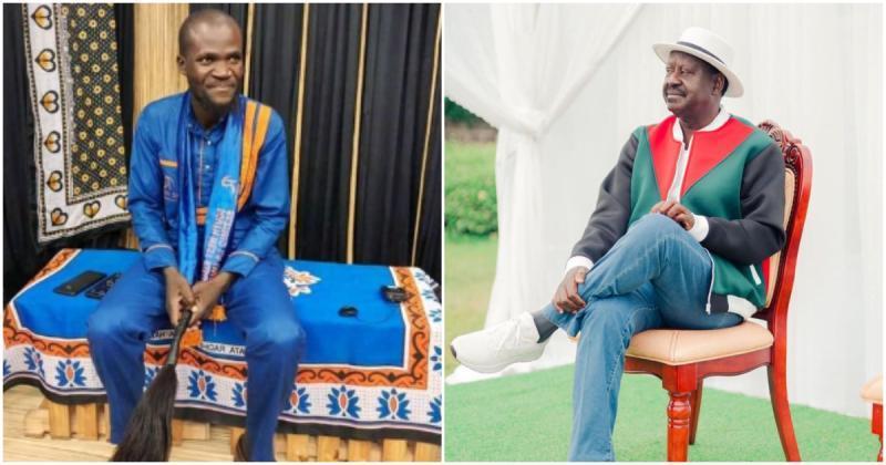 Collage of Raila Odinga and his vocal supporter Nuru Okang'a.