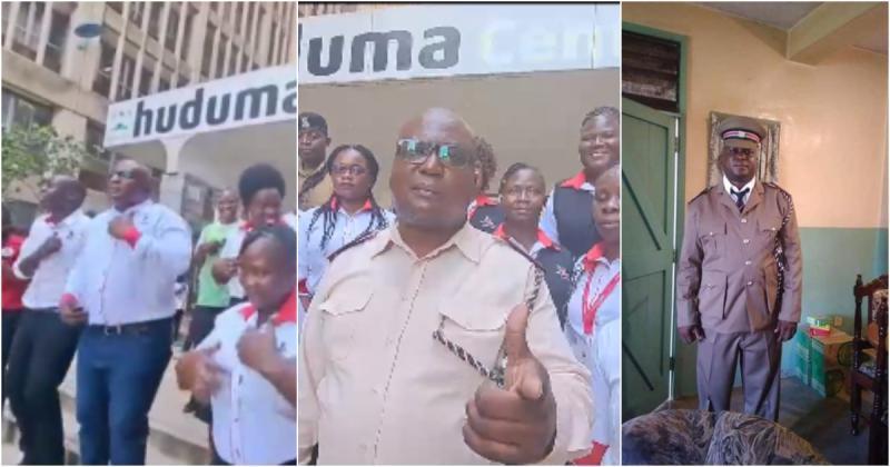 Dancing chief John Ogilo Migun was spotted advertising operation hours of Huduma Centres.