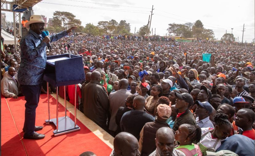 ODM Leader Raila Odinga addressing his supporters at the Kamukunji grounds. IMAGE: RAILA ODINGA/ TWITTER