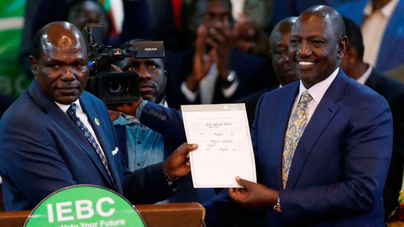 File image of President Ruto and outgoing IEBC chairman Wafula Chebukati.