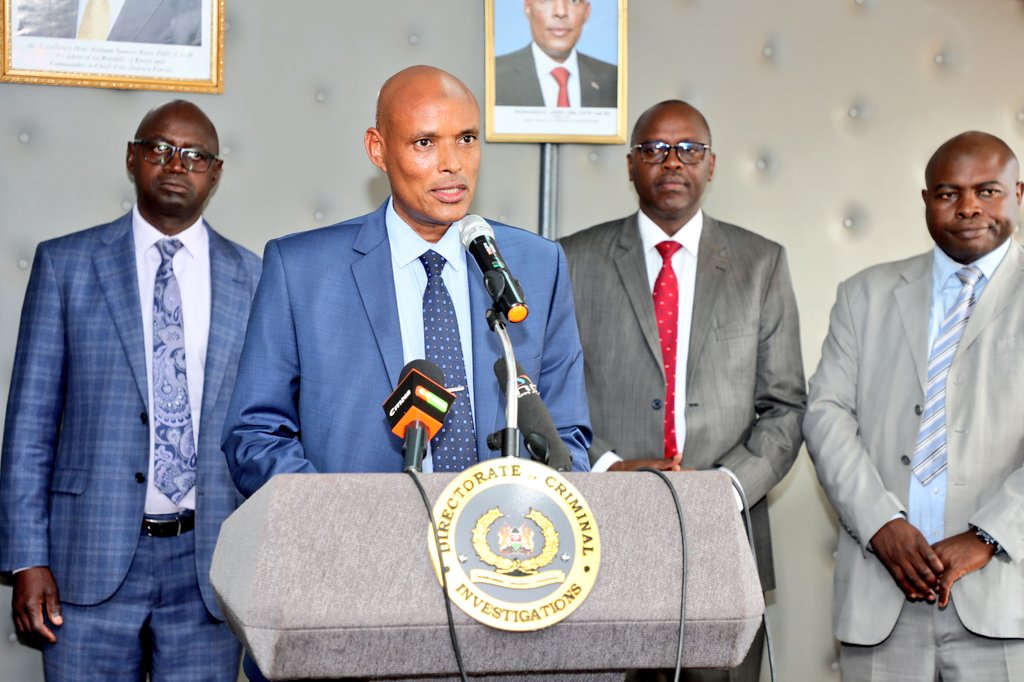 File image of DCI Boss Mohamed Amin addressing the press.