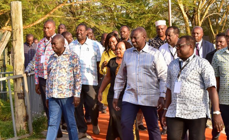 President Ruto, his deputy Gachagua, PCS Mudavadi, and other leaders during the Governor's summit in Naivasha.