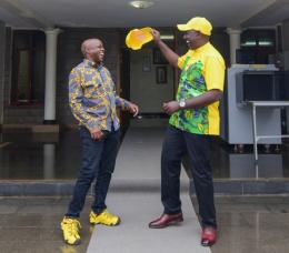 File Image of Njogu wa Njoroge sharing a light moment with President William Ruto, then Deputy President.