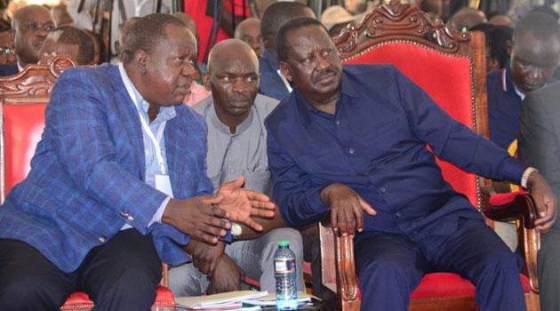 ODM leader Raila Odinga and former Interior Cabinet Secretary Fred Matiang'i.