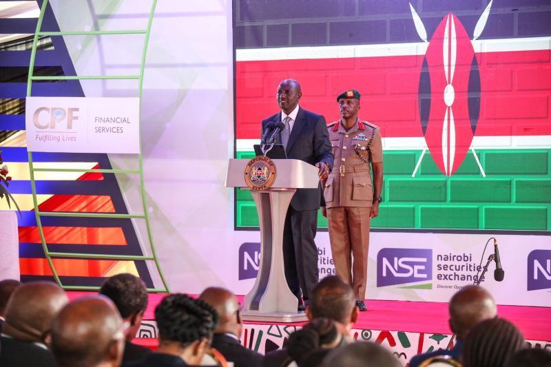 President William Ruto at the Nairobi Securities Exchange.