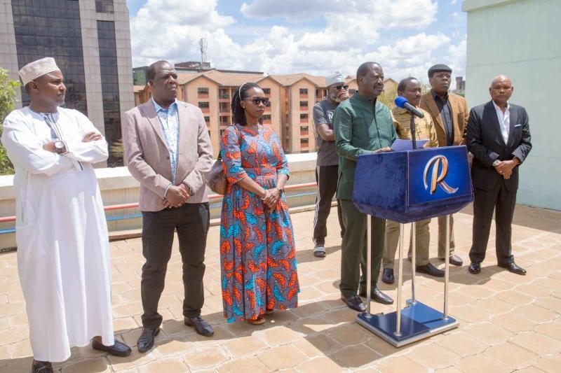Raila Odinga alongside other Azimio leaders during a past press conference.