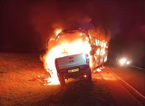 Vehicles burst into flames after a collision on Mombasa Road.