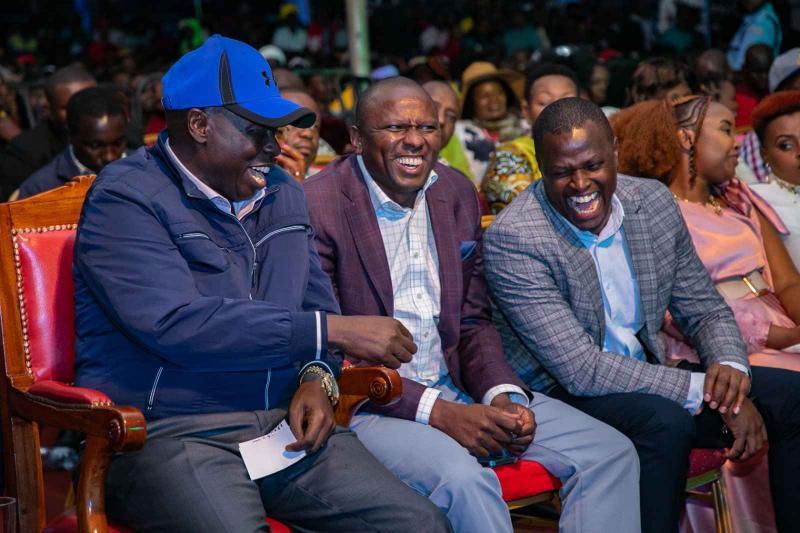 Deputy President Rigathi Gachagua with MPs Kimani Ichung'wah and Ndindi Nyoro in Thika on Sunday.