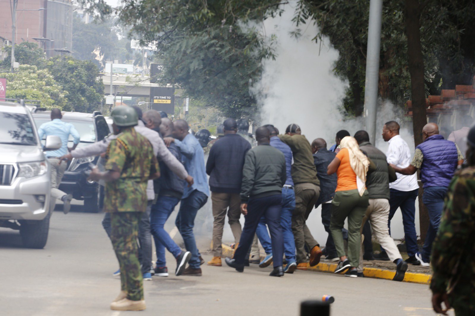 Azimio MPs teargassed while leading a procession to the office of the President. IMAGE/ COURTESY