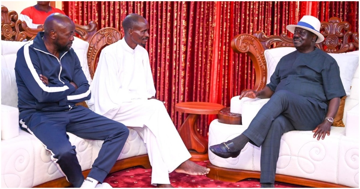 ODM leader Raila Odinga sharing a moment with Pastor Ezekiel Odero at his Kilifi home.
