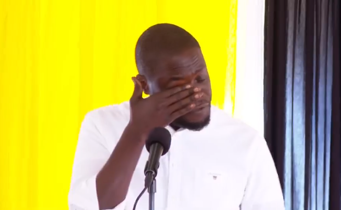 File image of Governor Johnson Sakaja shedding tears.