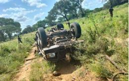A wreckage of a police vehicle that ran over an IED.