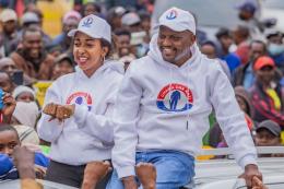 File image of CS Moses Kuria and Faith Mwaura.