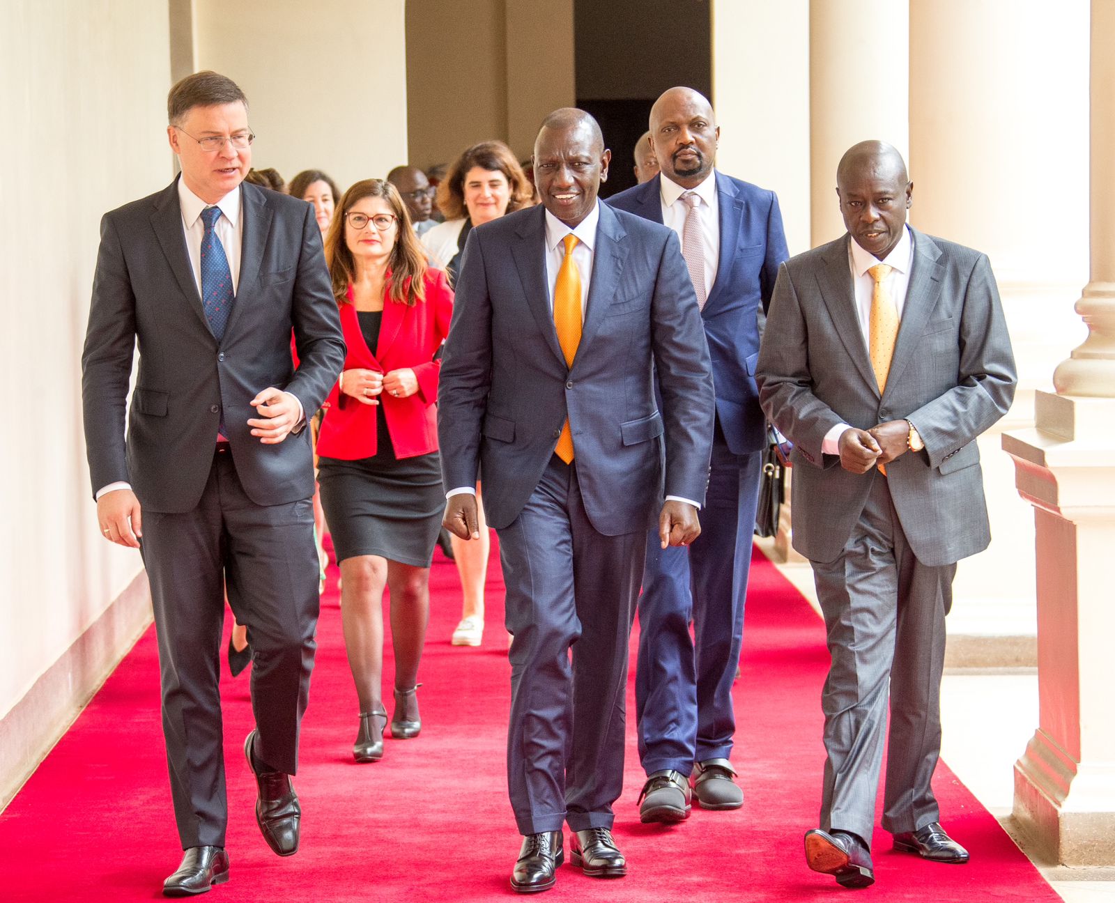 President William Ruto, his deputy Rigathi Gachagua and EU delegates at State House Nairobi on Monday, June 19.