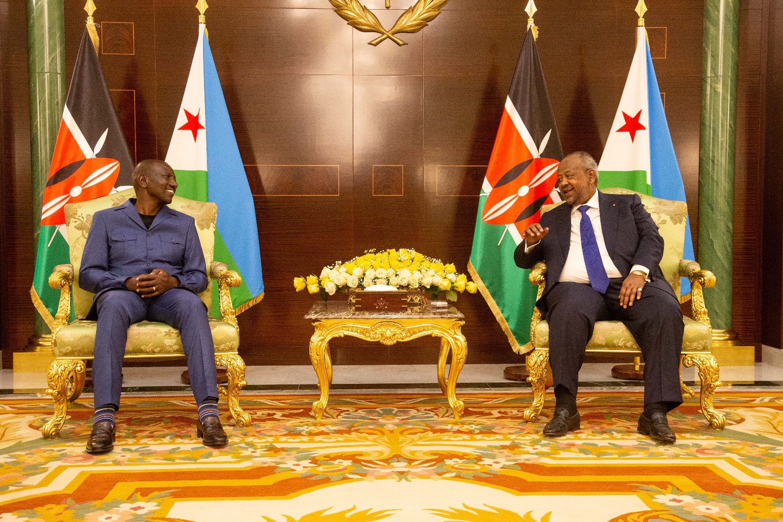 File Image of President William Ruto holding talks with Djibouti President Ismail Oguelleh ahead of IGAD summit