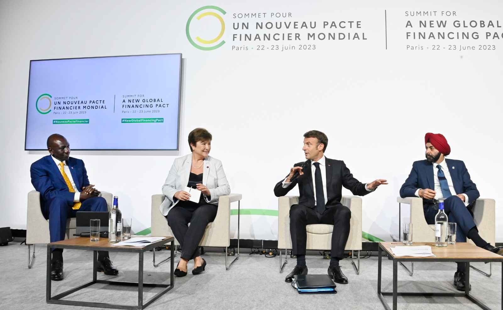 President during a round-table with President of France Emmanuel Macron, IMF MD Kristalina Georgieva, and the President of the World Bank Group Ajay Banga in the ongoing New Global Financial Pact Summit in Paris.