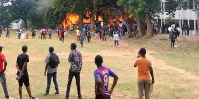 Fire breaks out at the Technical University of Mombasa student centre.